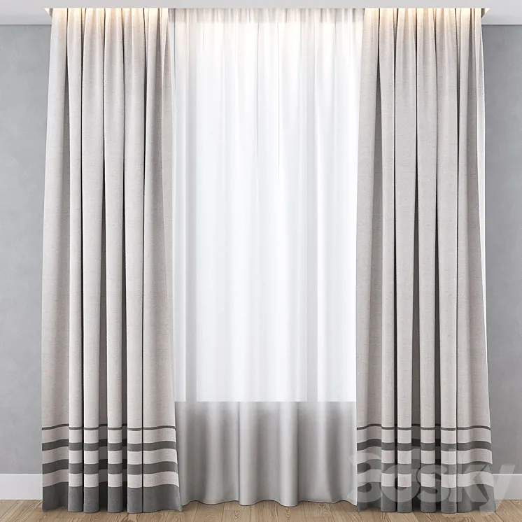 Curtain with gray stripes 3DS Max