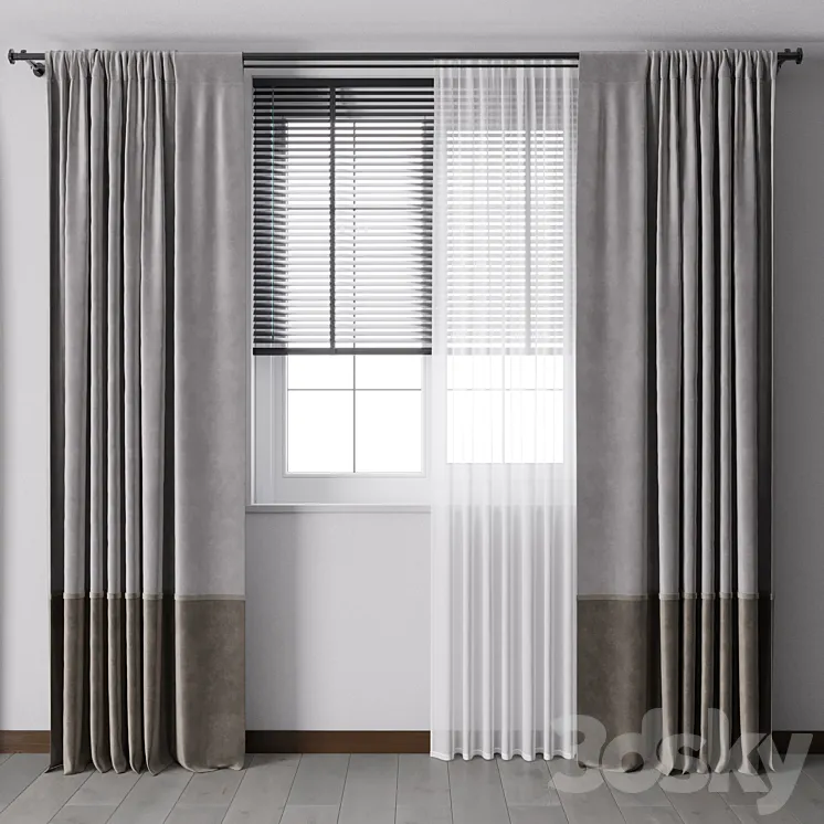 Curtain with metal curtain rod & metal blind 05 3DS Max Model