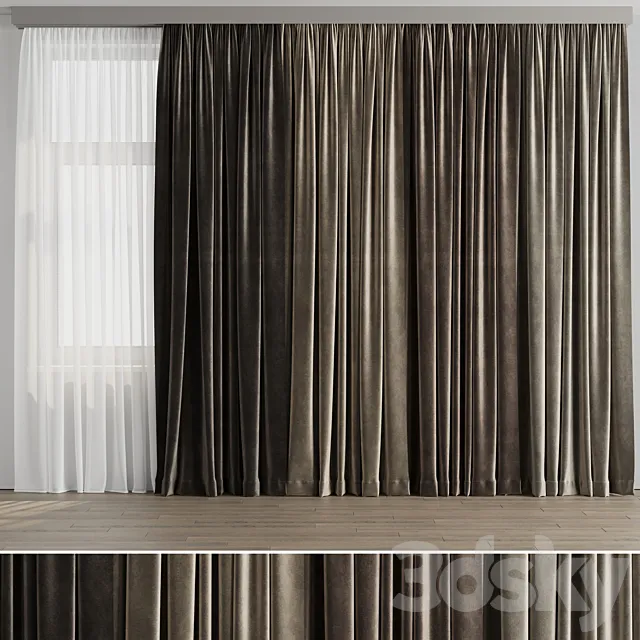 Curtain with rod 001 brown curtain HBH 3ds Max