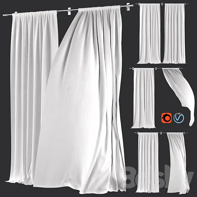 Curtains 134 | White Linen | Wind 3DSMax File