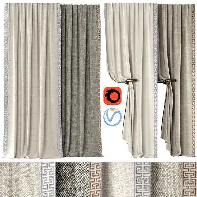 Curtains 136 Kvadrat – Artic SAMUEL & SONS – ATHINA EMBROIDERED BORDER 3dsMax Model