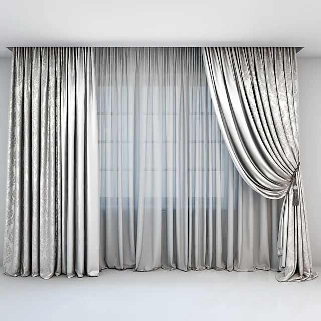 Curtains and tulle in the floor straight and with a pick-brush in a classic style 3DSMax File
