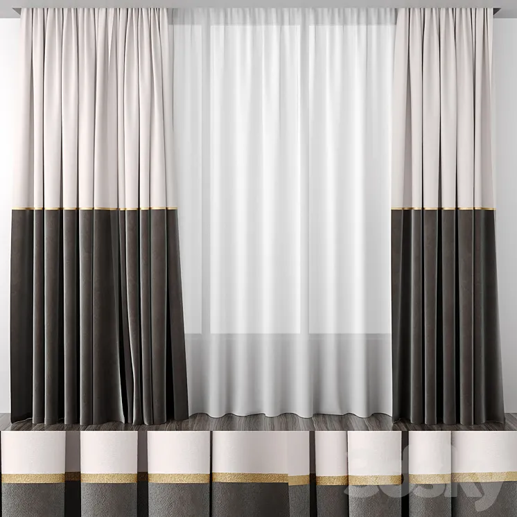 Curtains baked milk and brown 50\/50 3DS Max