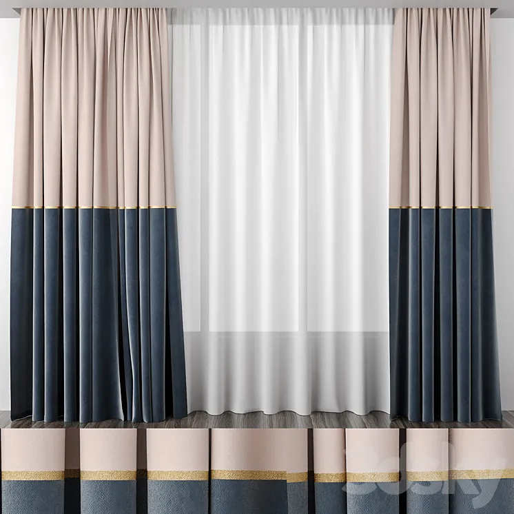 Curtains baked milk and gray-blue 50\/50 3DS Max