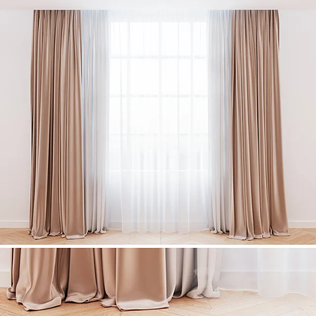 Curtains beige with tulle | Modern curtains 3ds Max
