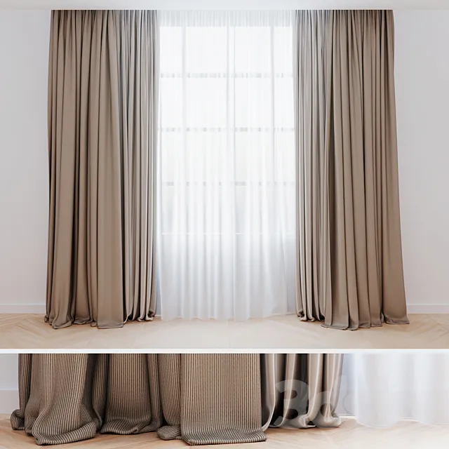 Curtains beige with tulle | Modern curtains 3DSMax File