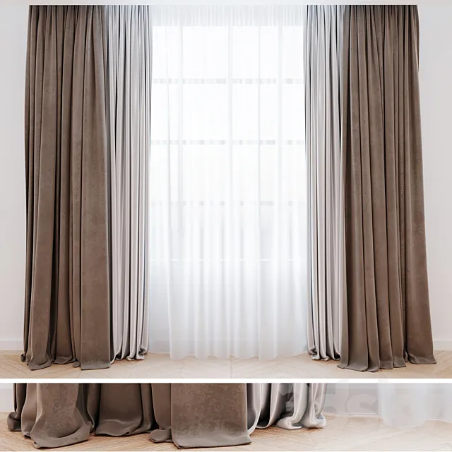 Curtains beige with tulle | Modern curtains 3DSMax File