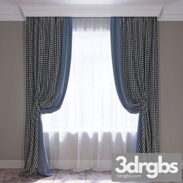 Curtains blue and houndstooth curtain set 3dsmax Download