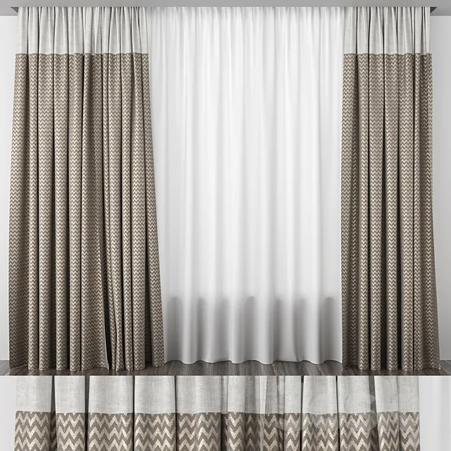 Curtains brown with gold 3ds Max