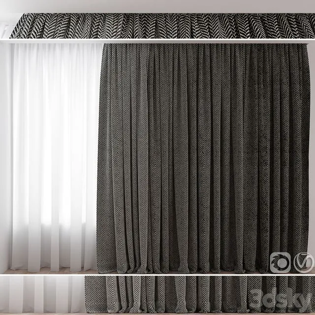 Curtains №3 with ceiling cornice 3dsMax Model