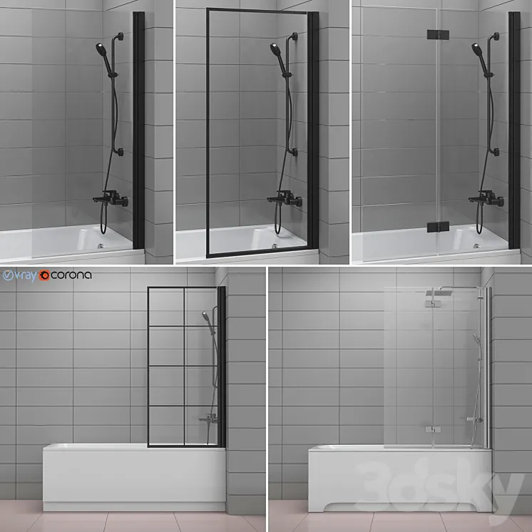 Curtains for bathtubs and bathtubs Radaway and Villeroy & Boch set 62 3DS Max