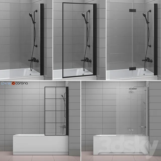 Curtains for bathtubs and bathtubs Radaway and Villeroy & Boch set 62 3DSMax File