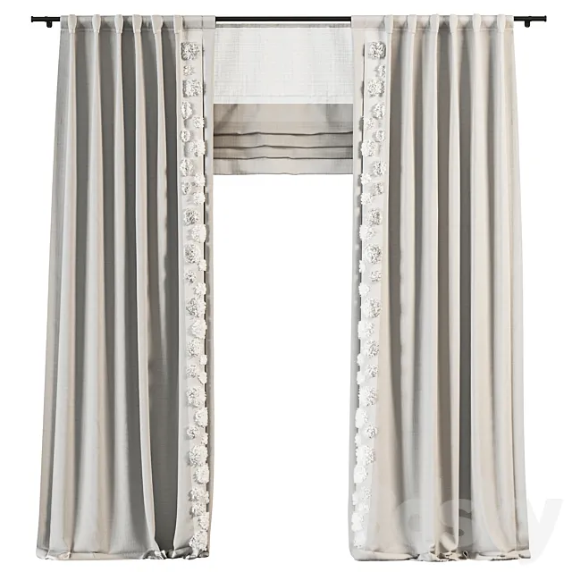 Curtains for children`s room with edging 3ds Max