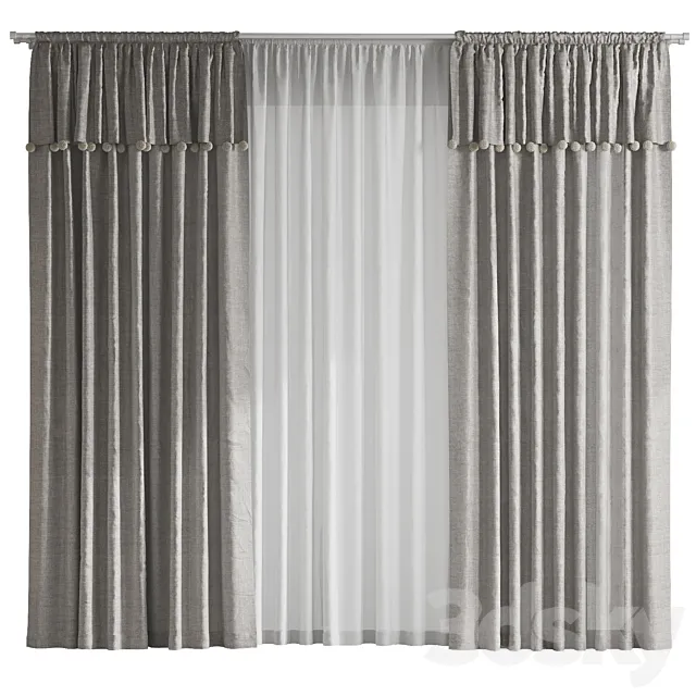 Curtains for nursery with pom-poms 3dsMax Model