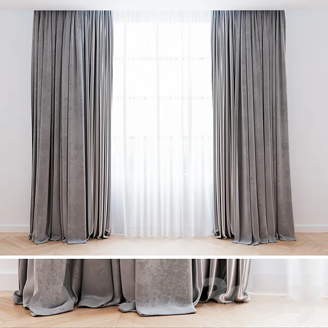 Curtains gray velvet with tulle | Curtains are modern 3DS Max Model