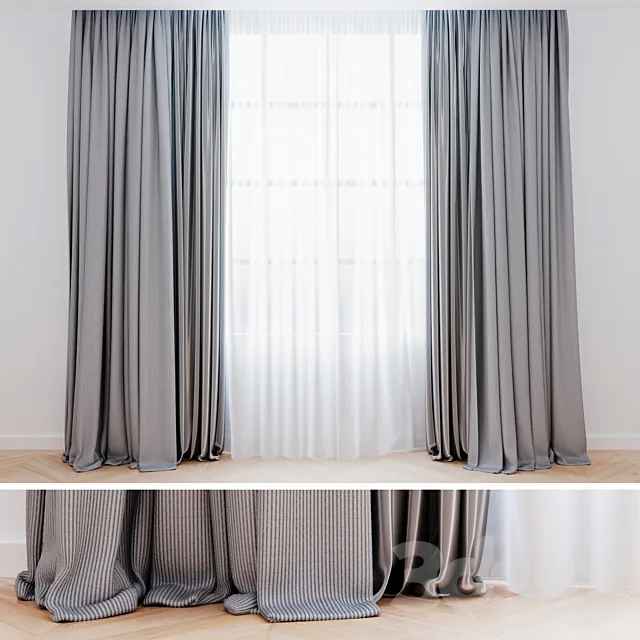 Curtains gray with tulle | Modern curtains 3DS Max Model