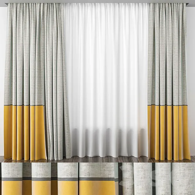 Curtains in the nursery yellow-gray 3ds Max