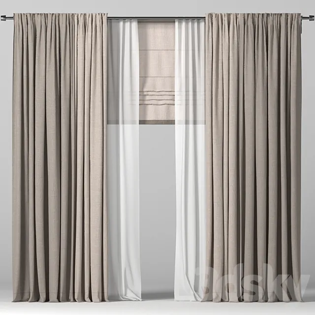 Curtains in two colors + Roman curtain 3ds Max