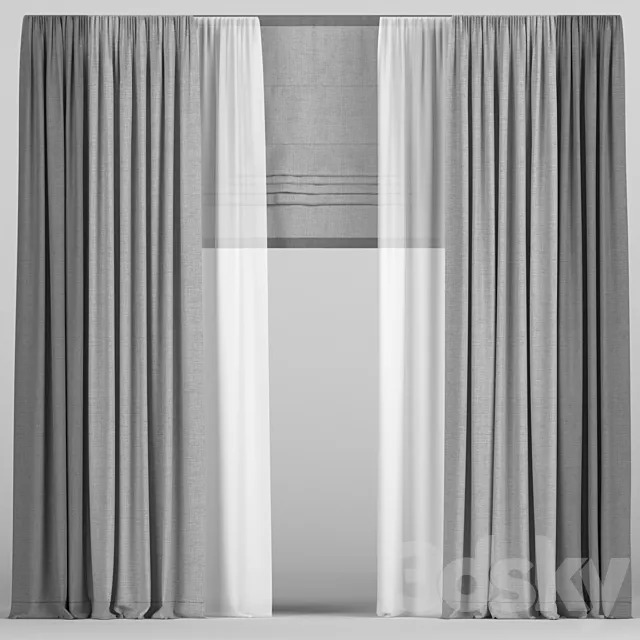 Curtains in two colors with roman 3DS Max Model