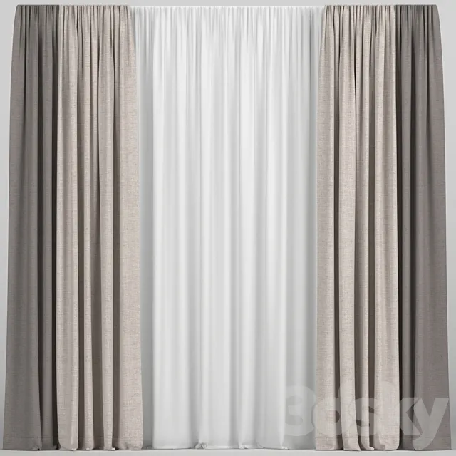 Curtains in two colors with tulle 3ds Max