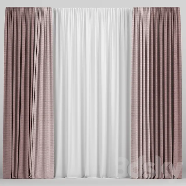 Curtains in two colors with tulle 3ds Max