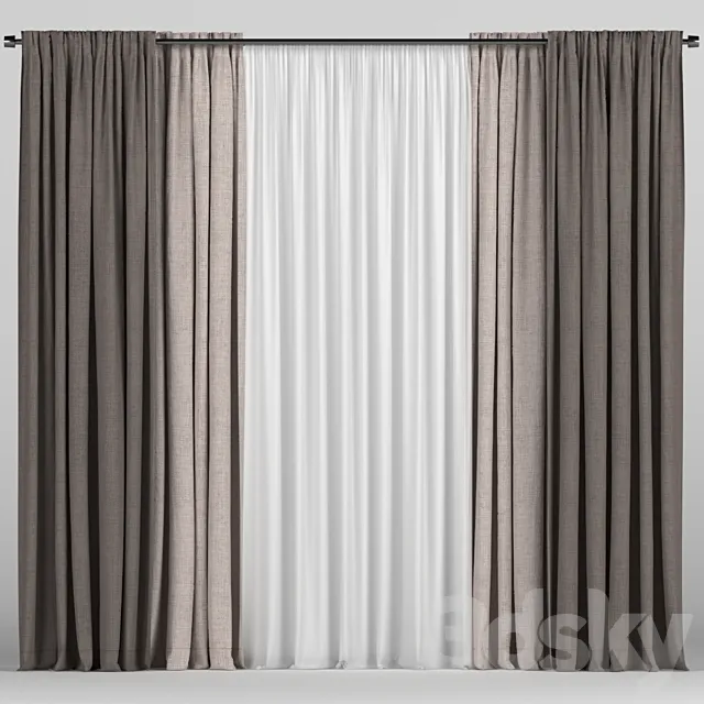 Curtains in two colors with tulle 3DS Max Model