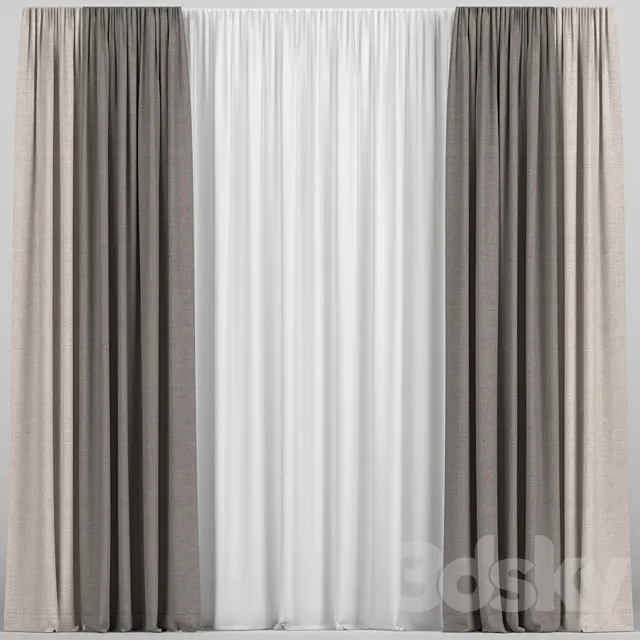 Curtains in two colors with tulle 3DS Max Model