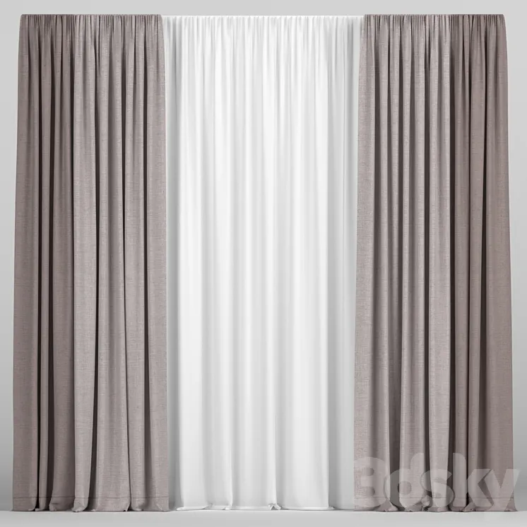 Curtains in two colors with tulle 3DS Max