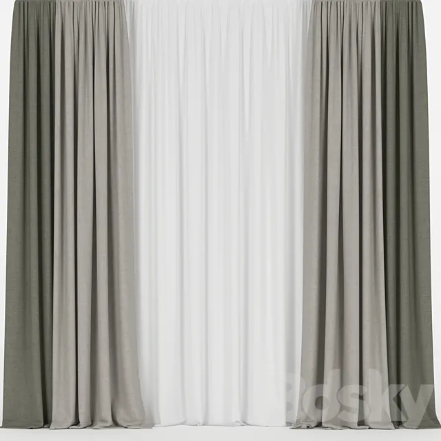 Curtains in two colors with tulle 3DSMax File