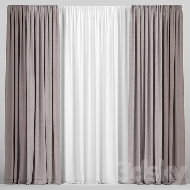 Curtains in two colors with tulle 3DSMax File