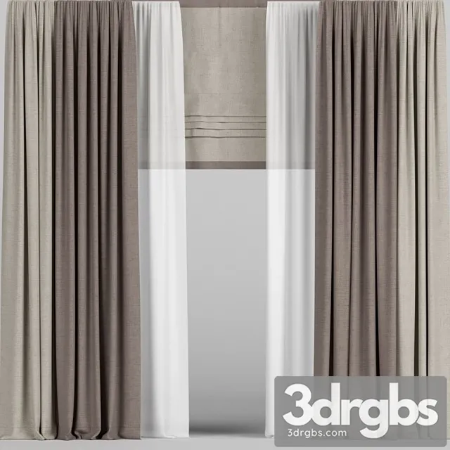 Curtains in two Colors with Tulle and Roman Blinds. 3dsmax Download