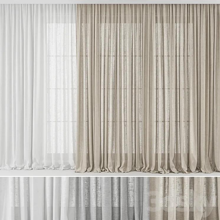 Curtains Long Linen set 02 3DS Max Model