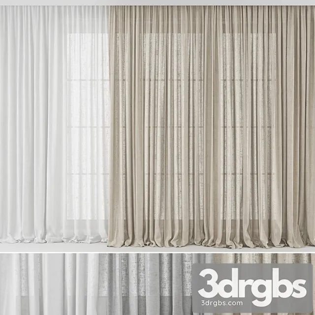 Curtains long linen set 02