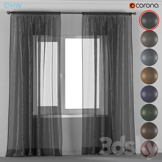 Curtains of tulle in 8 colors. 3ds Max