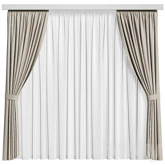 Curtains on the ceiling cornice with tieback 3 _ Curtain 012 3dsMax Model