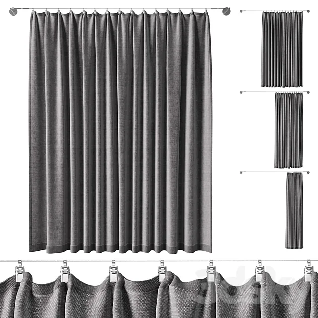 Curtains pinned by clamps & curtain wire. 500 cm stainless steel Ikea DIGNITET 3DSMax File