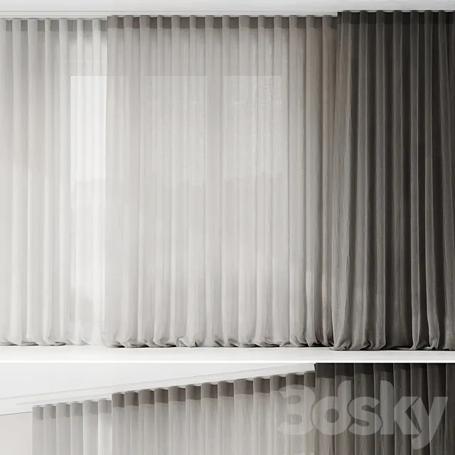 Curtains with folds on the floor of fine linen on the ceiling cornice 3DS Max Model