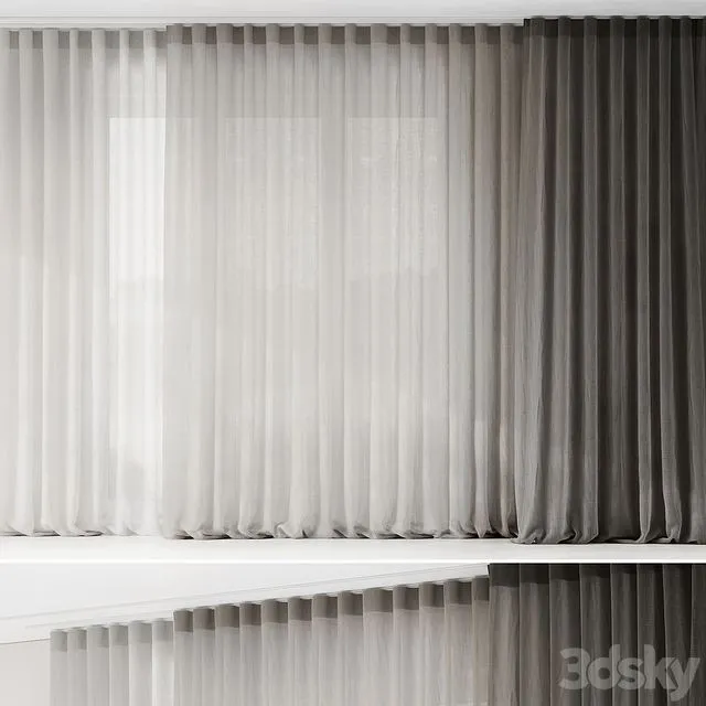 Curtains with folds on the floor of fine linen on the ceiling cornice 3dsMax Model