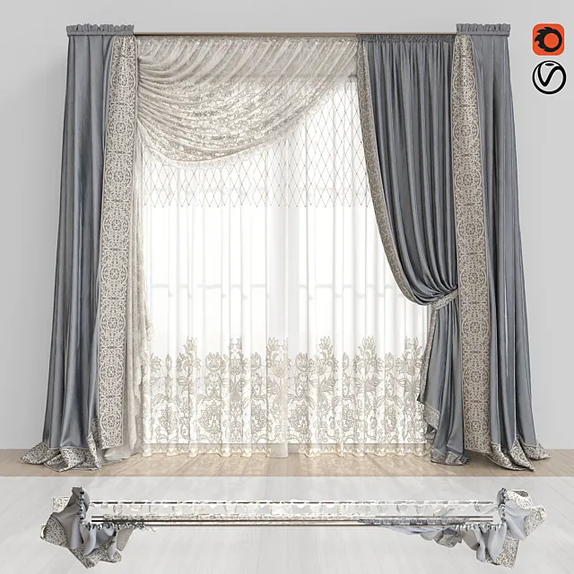 Curtains with lace. 3ds Max