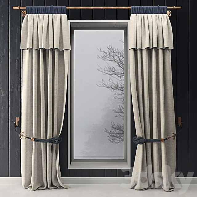 Curtains with marine decor 3DSMax File
