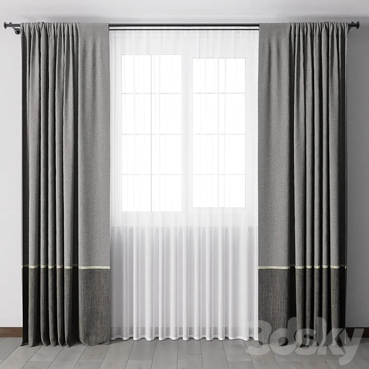 Curtains with metal curtain rod 08 3DS Max Model