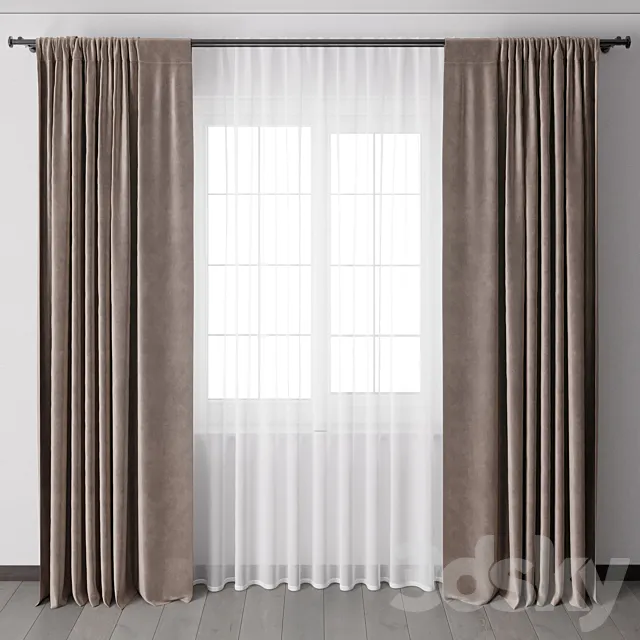 Curtains with metal curtain rod 12 3DS Max Model