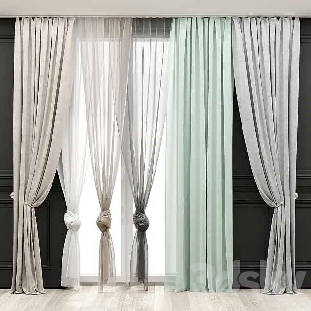 Curtains with moldings 514C 3ds Max