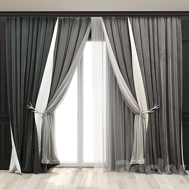 Curtains with moldings 524C 3ds Max