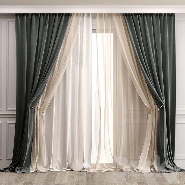 Curtains with moldings 529C 3ds Max