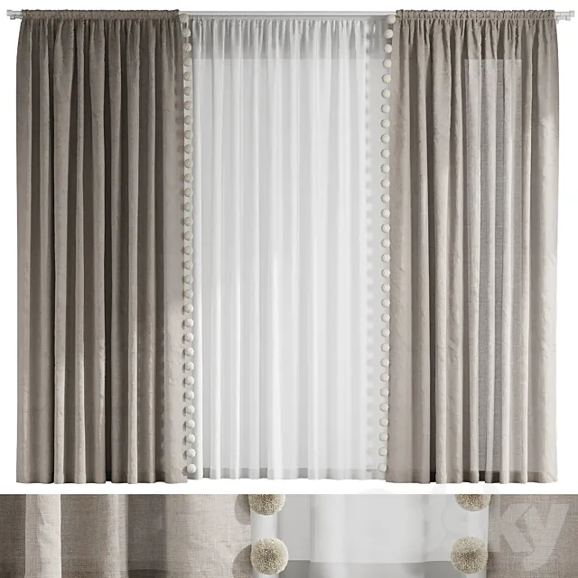 Curtains with pom-poms for the nursery 3DS Max Model