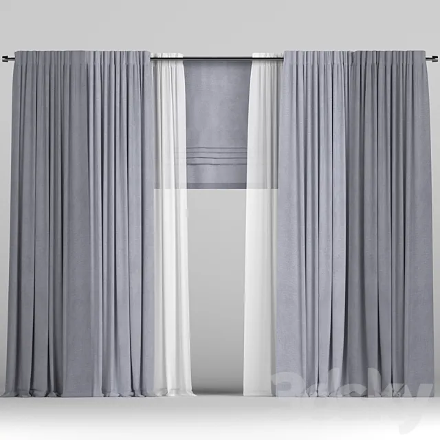 Curtains with roman and tulle. 3ds Max