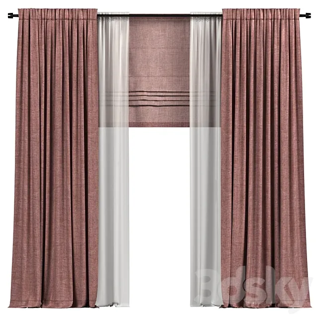 Curtains with roman and tulle 3ds Max