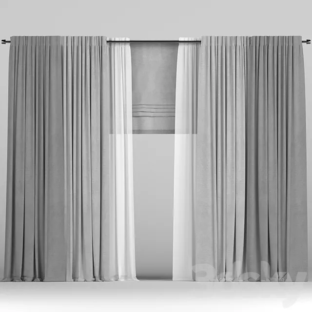 Curtains with roman and tulle. 3DS Max Model