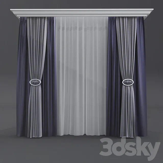 Curtains with stitches dark 3ds Max